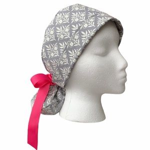 Gray scrub cap with ponytail, women’s surgical hat